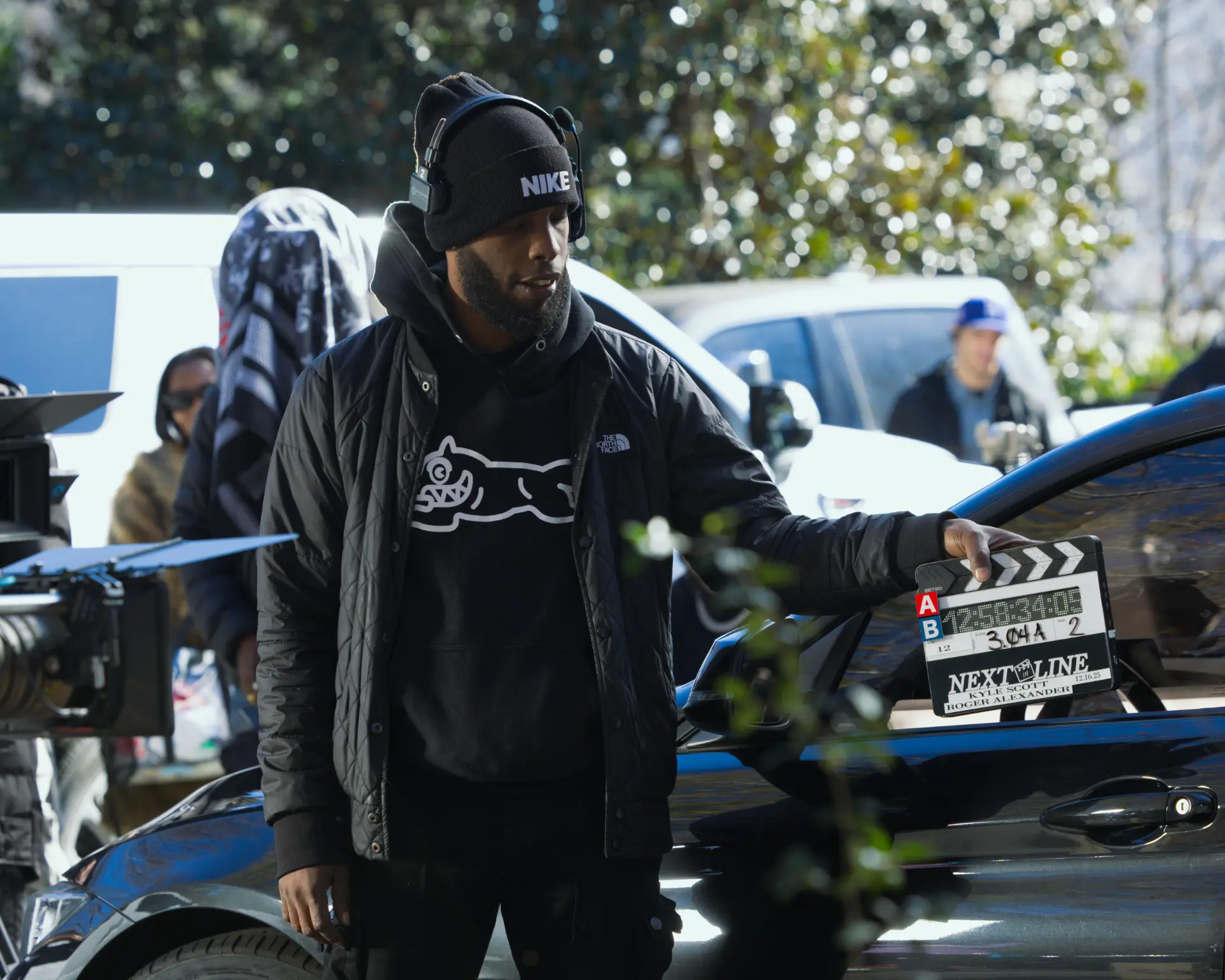 Slating a car scene on the Next In Line set