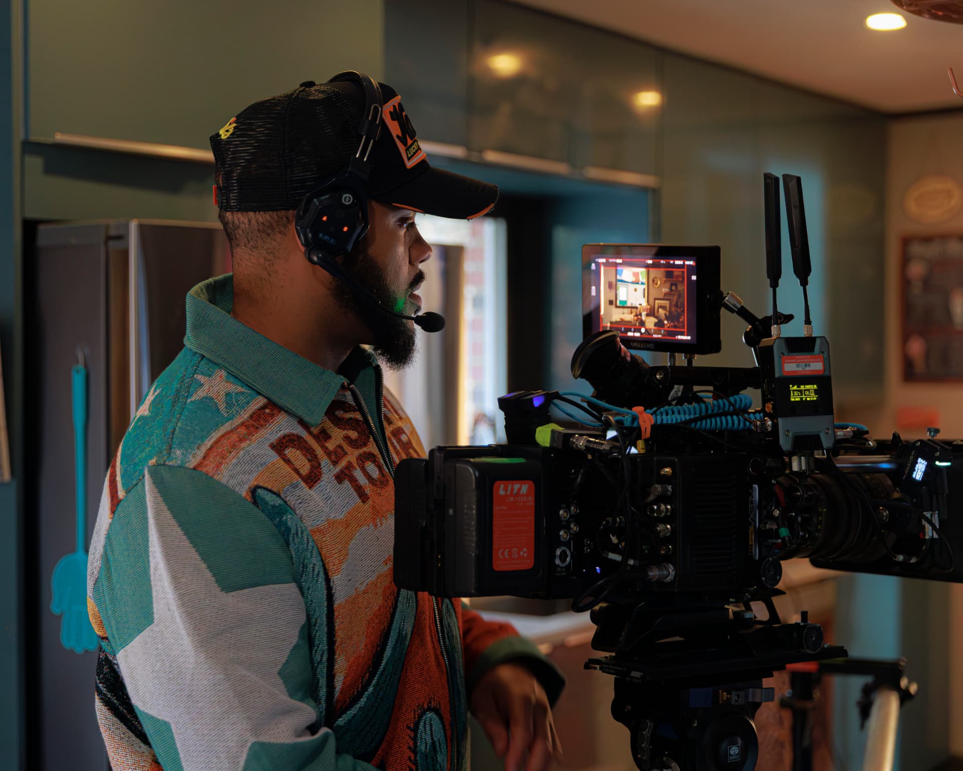 Camera operator lining up a shot on an ARRI rig